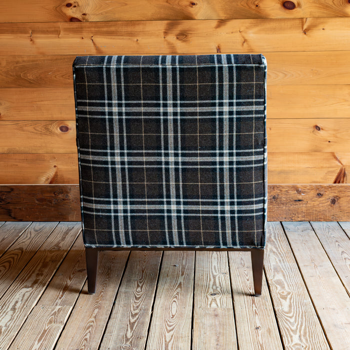 Tight Back Rustic Plaid Chair With Kidney Pillow, Back View