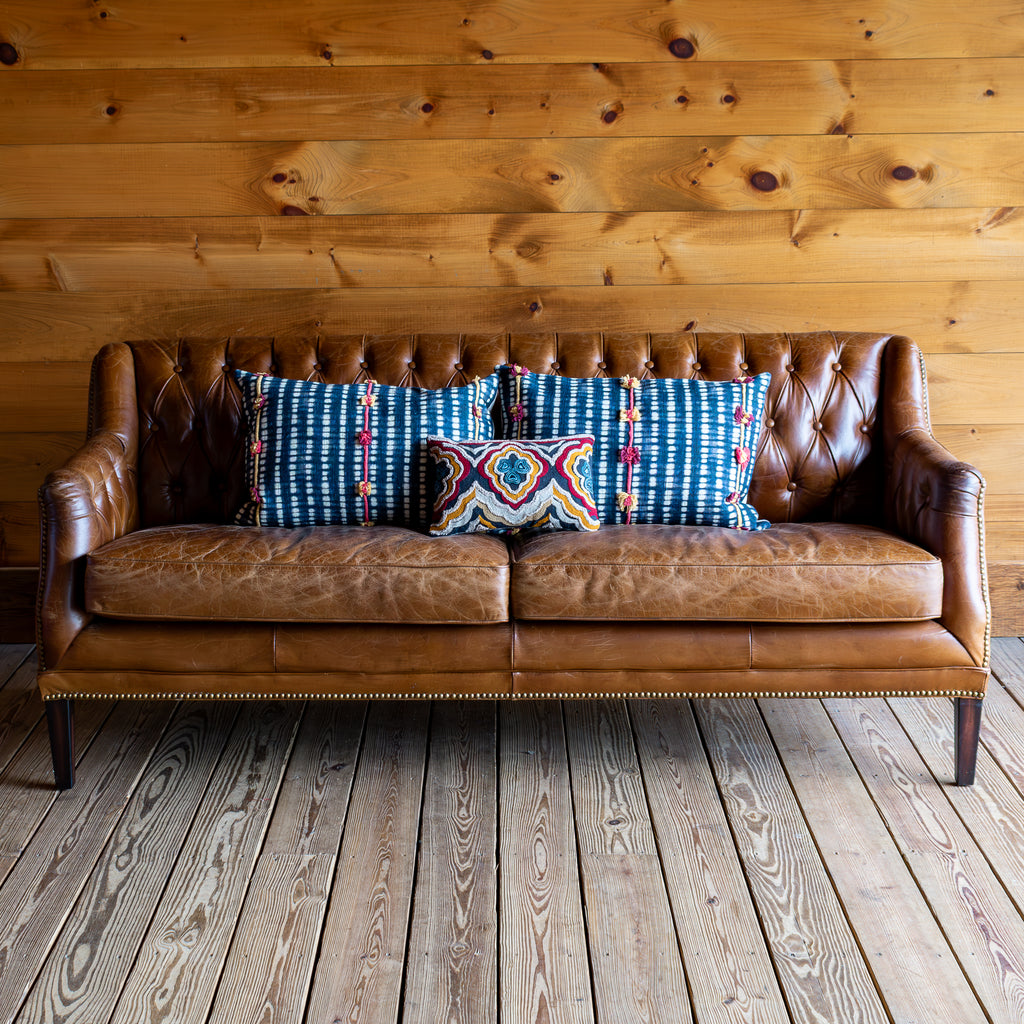 kotka tobacco tufted leather sofa 2 Seater Brown The leather upholstery covers each section uniformly CB2 Kotka Black Tufted Leather