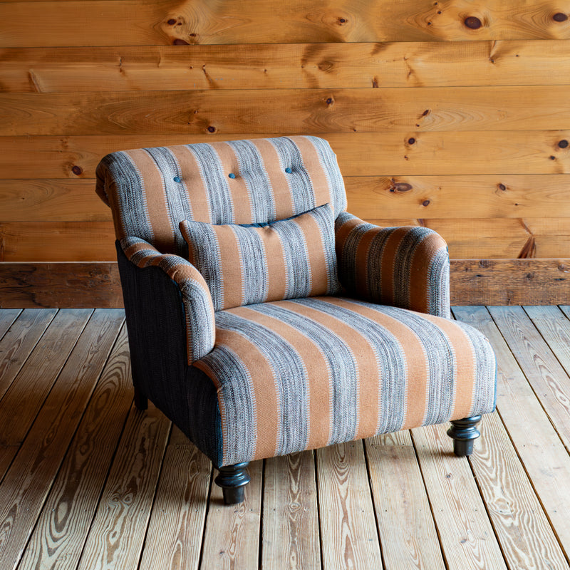 Tufted Roll Back Chair With English Arms in Rayas Paprika