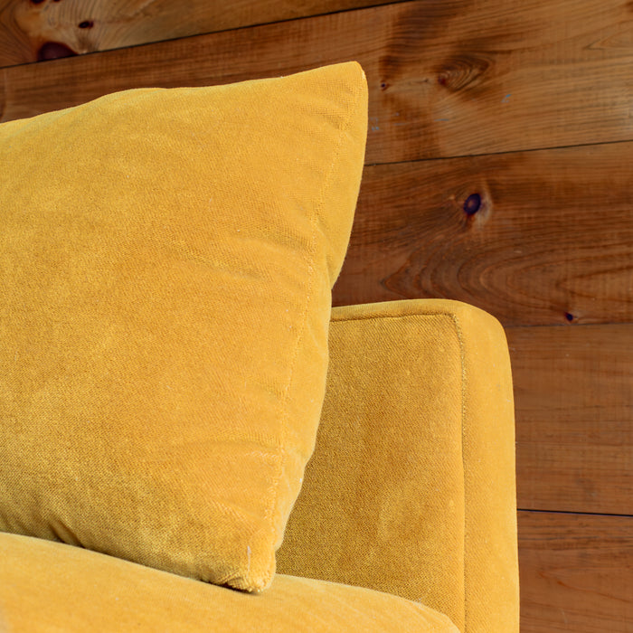 Golden Yellow Loose Back Mini Sofa, Seam  And Pillow Detail