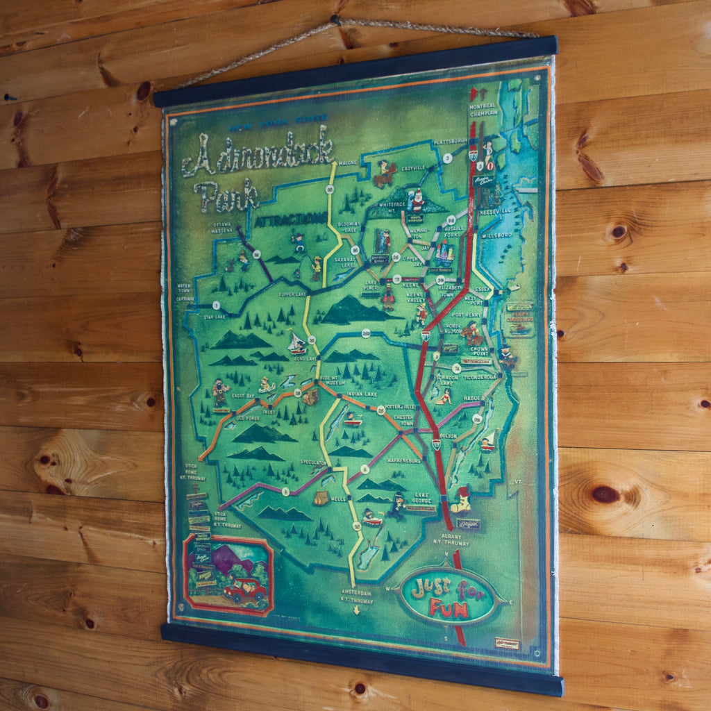 Adirondack Park Fun Map Wall Chart | Rustic Adirondack Decor