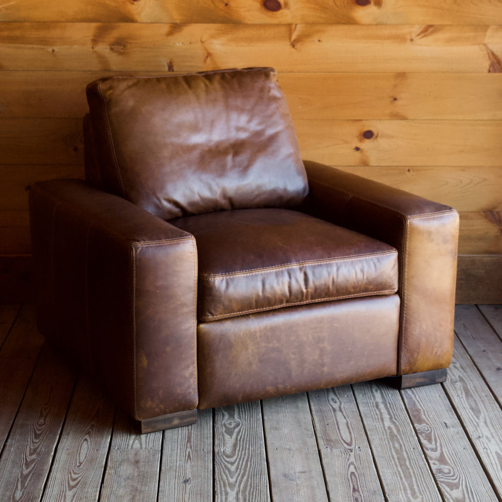 Oversized Bourbon Leather Track Arm Chair 