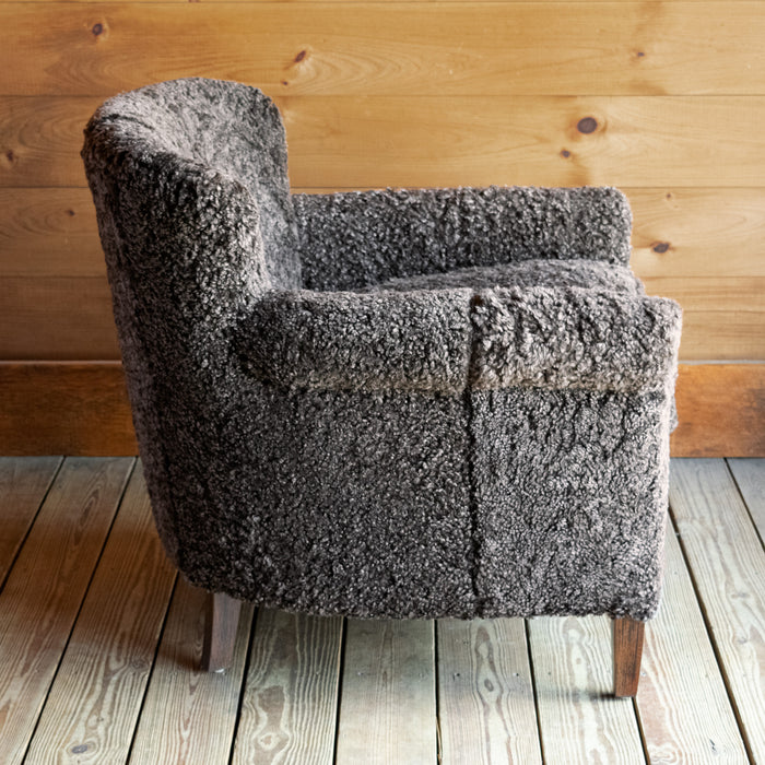 Dark Espresso/Gray Curly Fleece, Boiled Wool, Sheepskin Chair