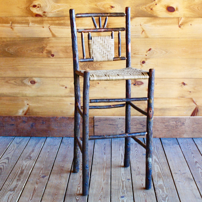 Adirondack Rustic hickory bar stool with splint seat