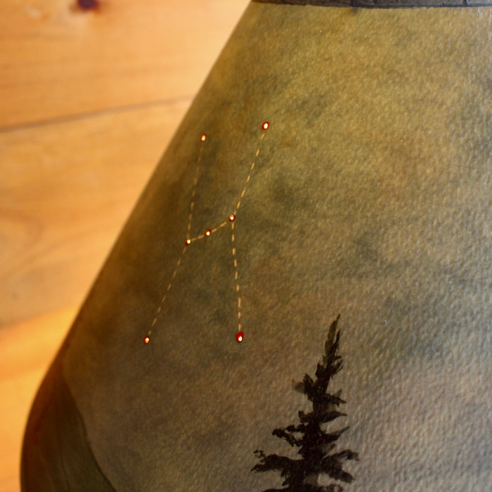 Bronze Tree Lamp Base with Hand Painted Trees and Constellation Lamp Shade