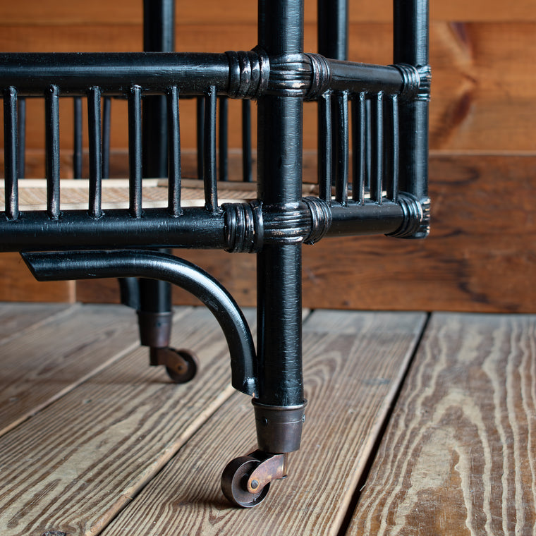 Black Rattan Bar Cart Woven Shelf Detail