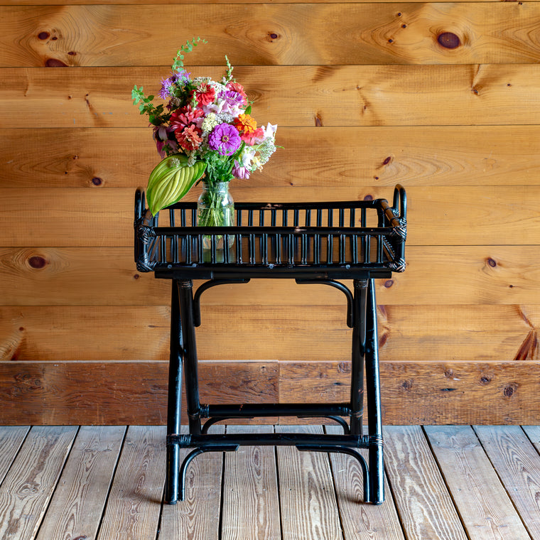Black Rattan Tray Side Table