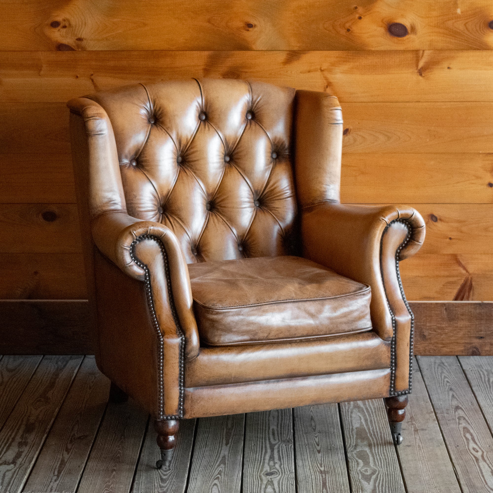 Tufted Buffalo Leather Wing Chair