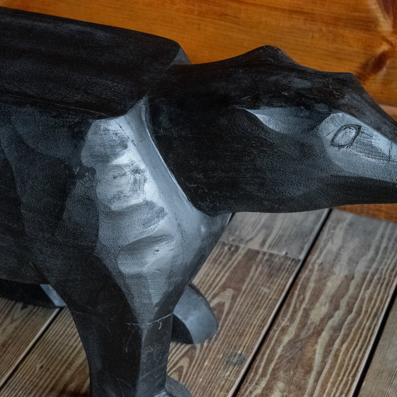 Rustic Hand-Carved Black Bear Side Table, Shoulder Detail