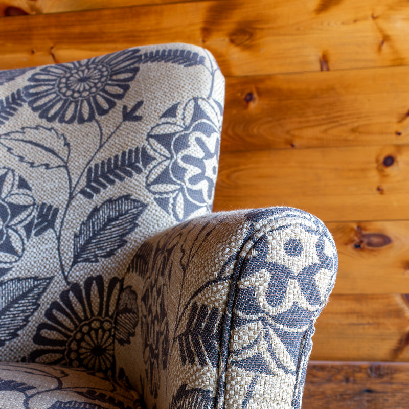 Small Fanback Floral Armchair, Seam Detail