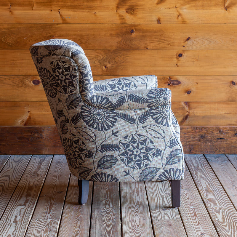 Small Fanback Floral Armchair, Profile View