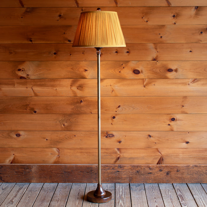 Classic Floor Lamp with Brown Jade Base and Goldenrod Gathered Shade