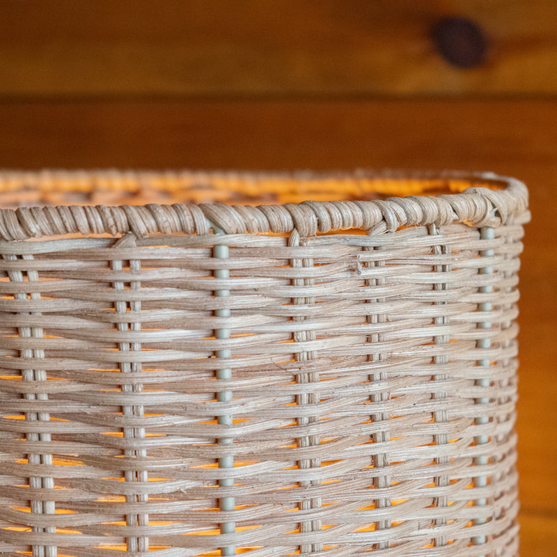 Green-Blue Tile Table Lamp with Tall Woven Rattan Drum Shade, Shade Detail