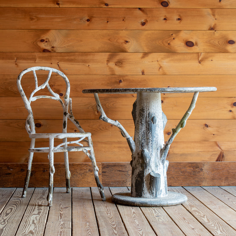 Iron Faux Bois Tree Trunk Table with Coordinating Chair