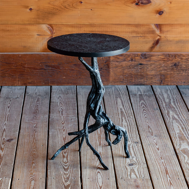 Marble and Iron Root Base Side Table