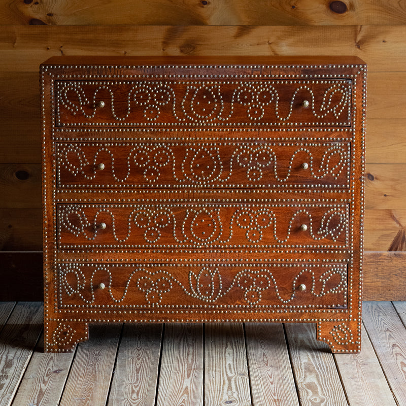 Nailhead Detail Chest | Narrow Dresser with Decorative Nailhead Design Dartbrook Rustic Goods Nailhead Detail Chest | Narrow Dresser with Decorative Nailhead Design Dartbrook Rustic Goods