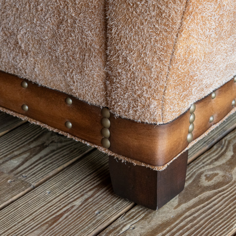 Oversized Leather Suede Arm Chair with Leather Banding, Leg Detail