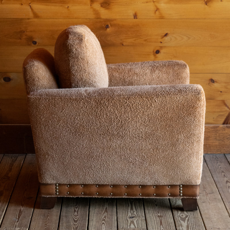 Oversized Leather Suede Arm Chair with Leather Banding, Profile View