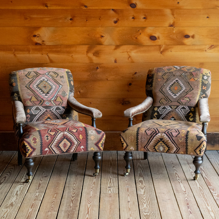 Rug Upholstered Lounge Chairs | Pair