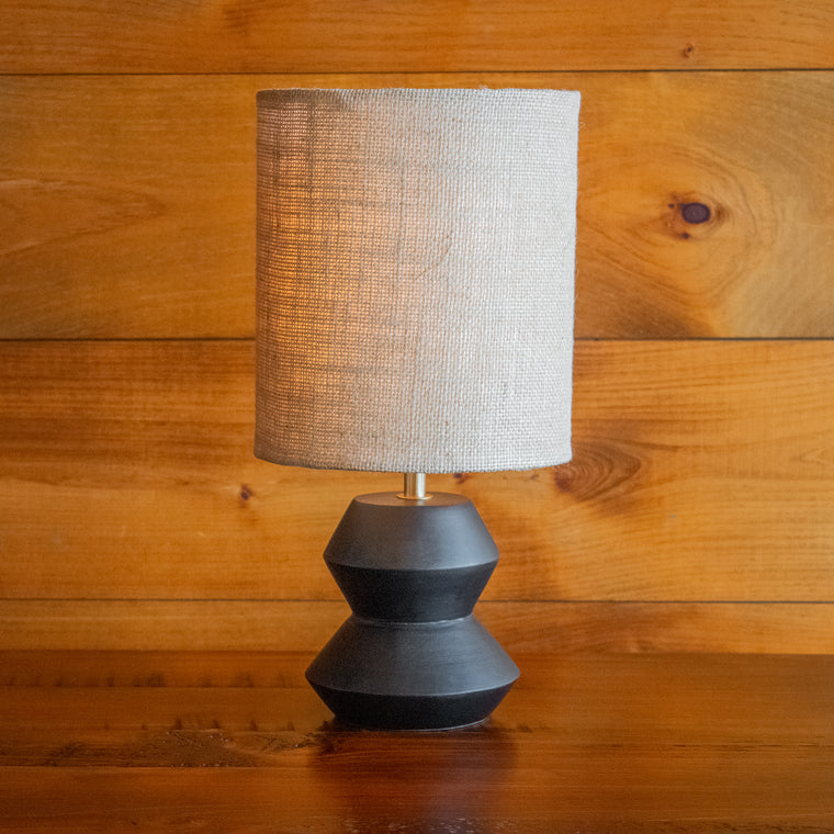 Black Carved Wood Table Lamp