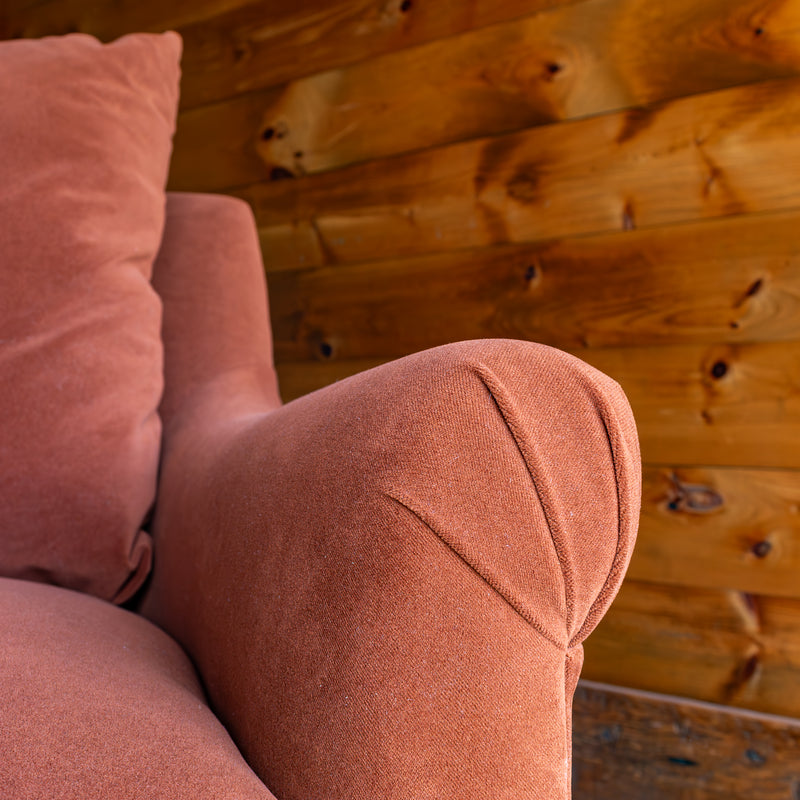 Pleated Arm Sofa in Copper Performance Fabric, Arm Detail