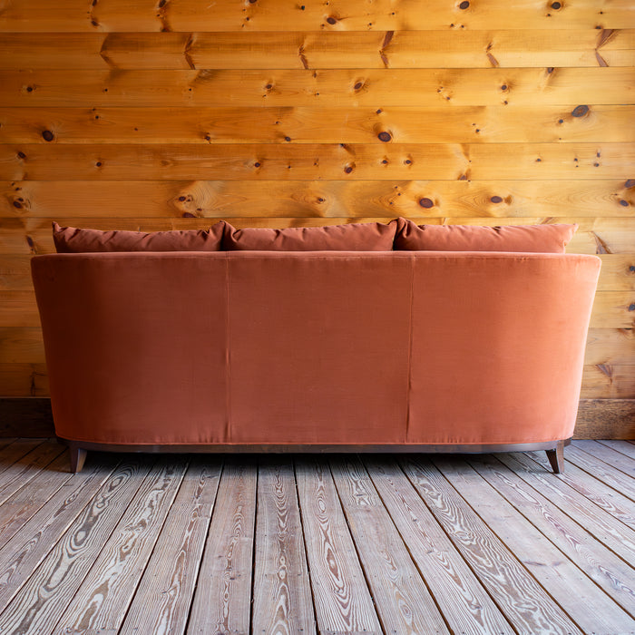 Pleated Arm Sofa in Copper Performance Fabric, Back View