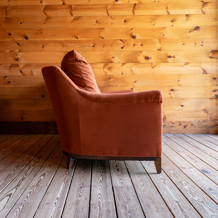 Pleated Arm Sofa In Copper Performance Fabric, Profile View