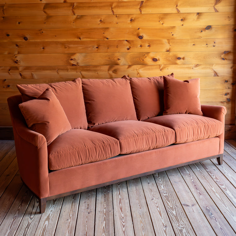 Pleated Arm Sofa In Copper Performance Fabric, Profile View