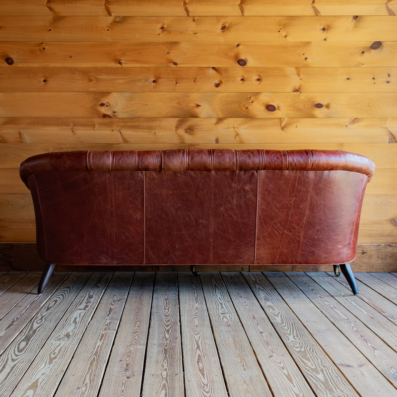 Pleated Arm Tufted Leather Sofa, Back View