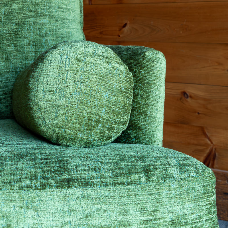 Plush Green Sofa Will Roll Pillows, Seam Detail 