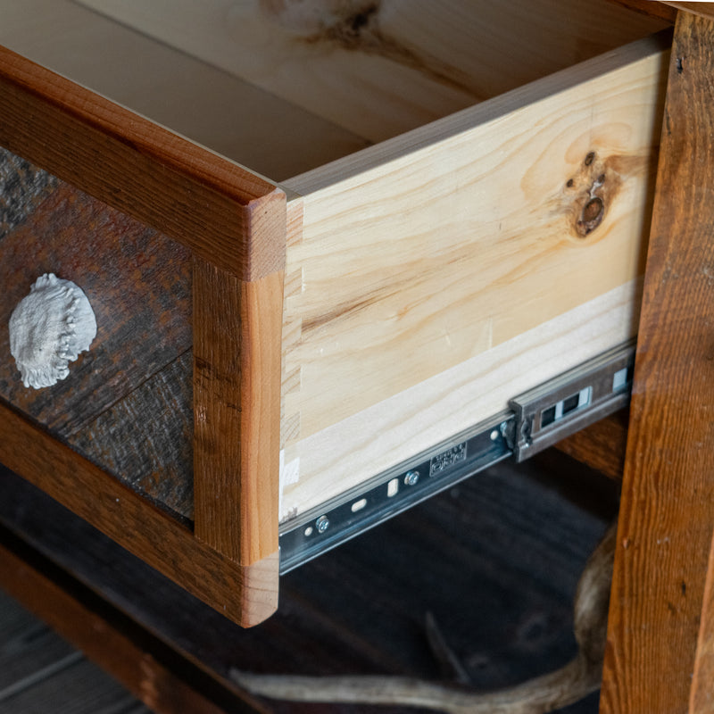Rustic Reclaimed Barnwood Sideboard Decorated with Antlers – Dartbrook Rustic Goods rustic-reclaimed-barnwood-sideboard-decorated-with-antlers-dartbrook-rustic-goods