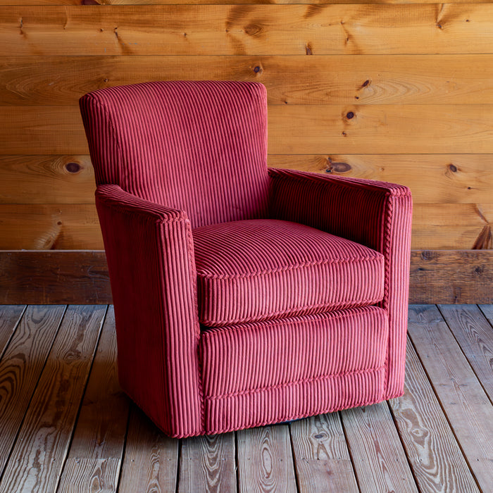 Red Corded Velour Swivel Chair