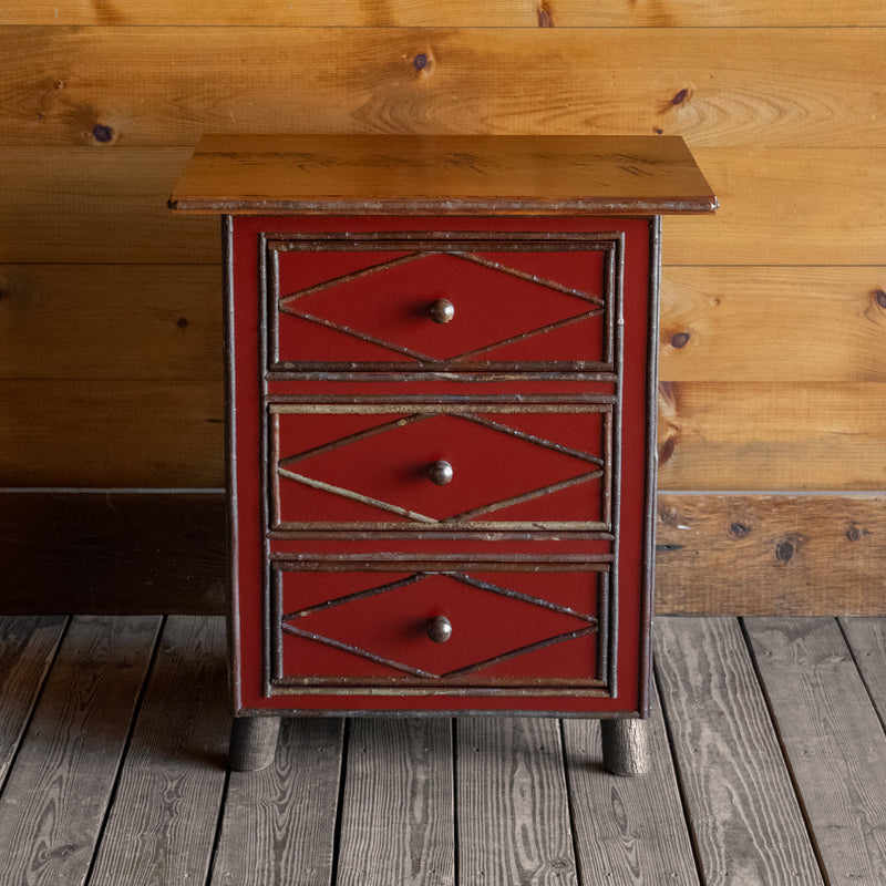 Painted Hawk Island Dresser | Red Painted Nightstand with Willow Details Dartbrook Rustic Goods Painted Hawk Island Dresser | Red Painted Nightstand with Willow Details Dartbrook Rustic Goods