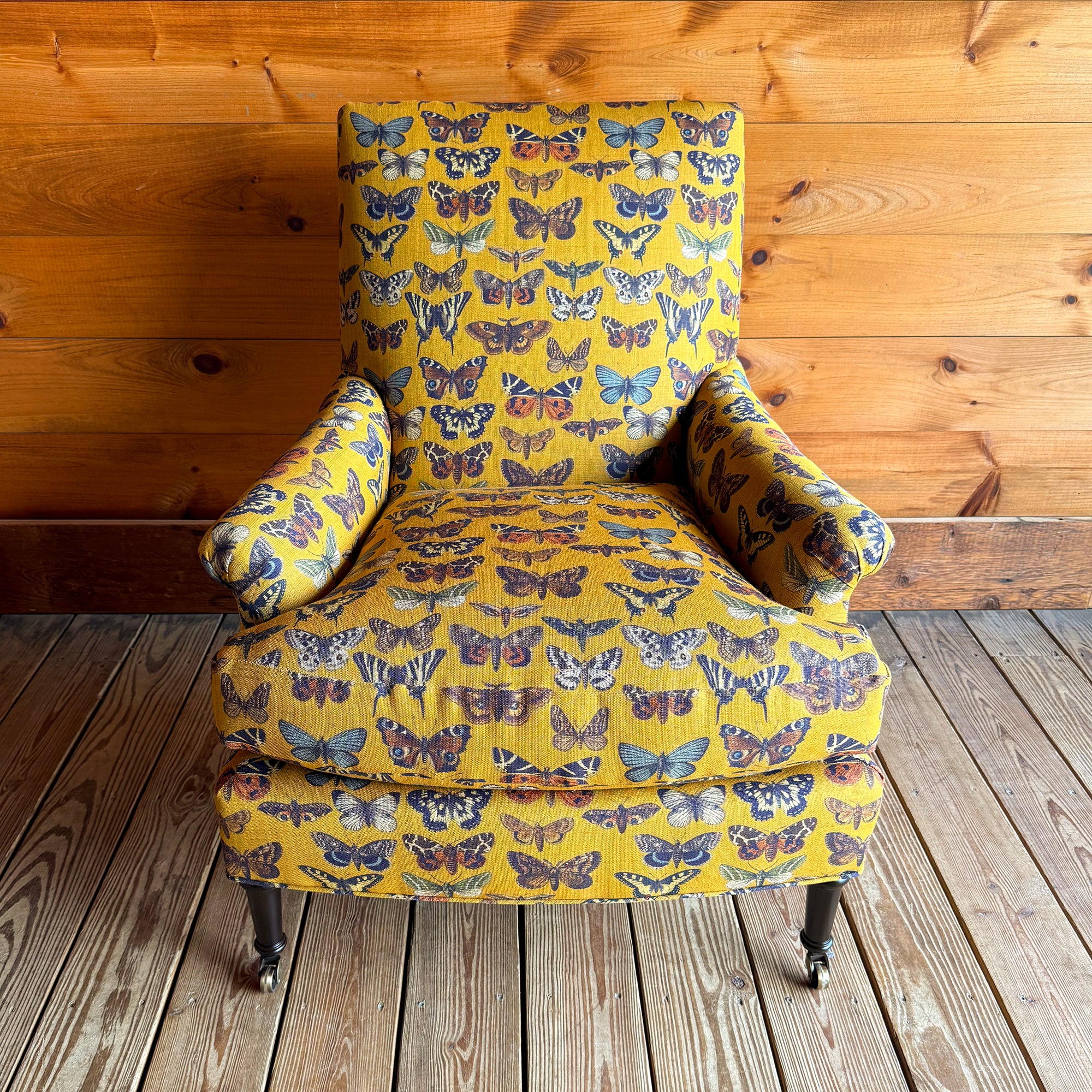 Wingback Armchair Yellow Print Chair Designer Wing Chair Fancy