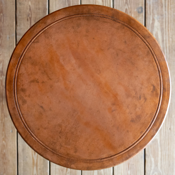 Arts and Crafts Style Oak Side Table with Copper Round Top, Top View