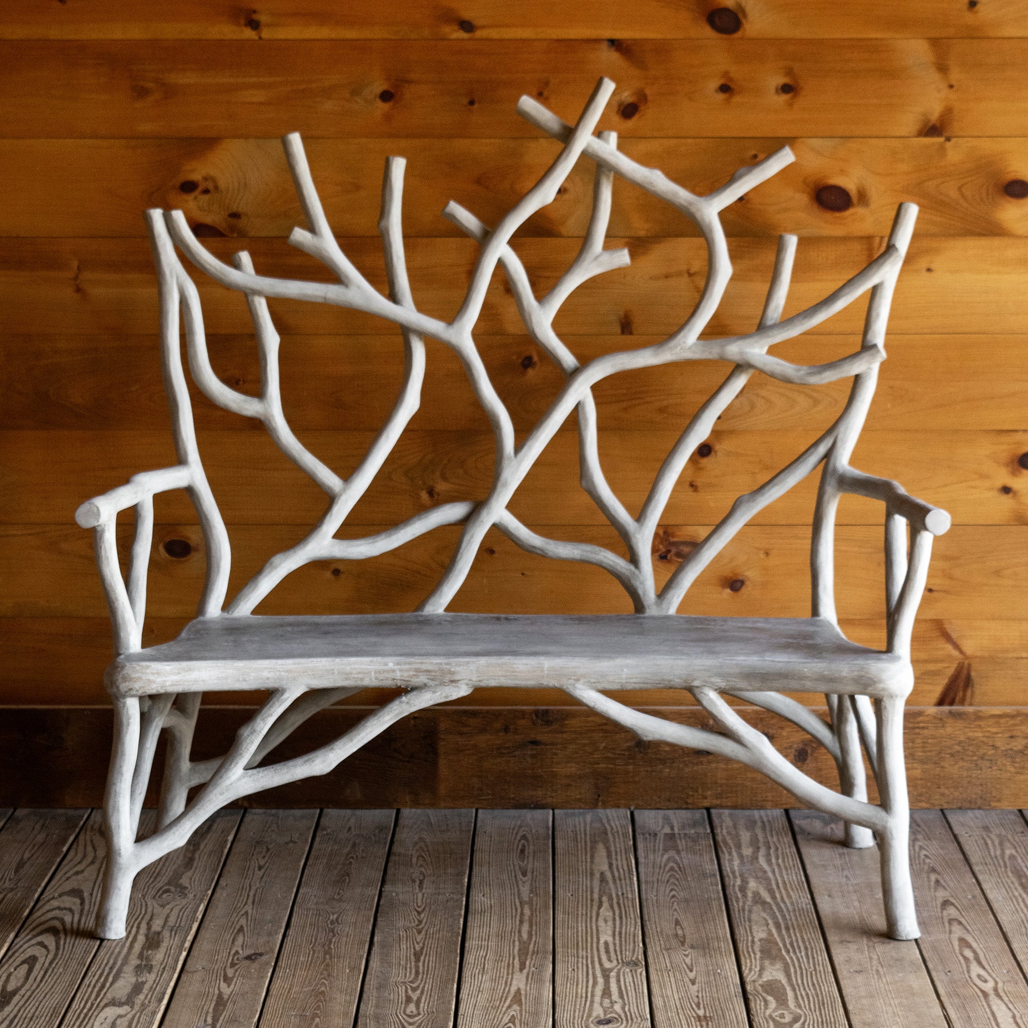 Faux Bois Twig Garden Bench | Steel and Concrete Indoor Outdoor Twig ...