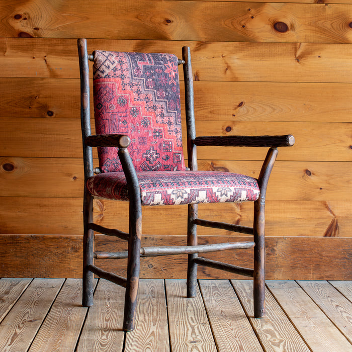 Rustic Handcrafted Upholstered Hickory Armchair, Leg View