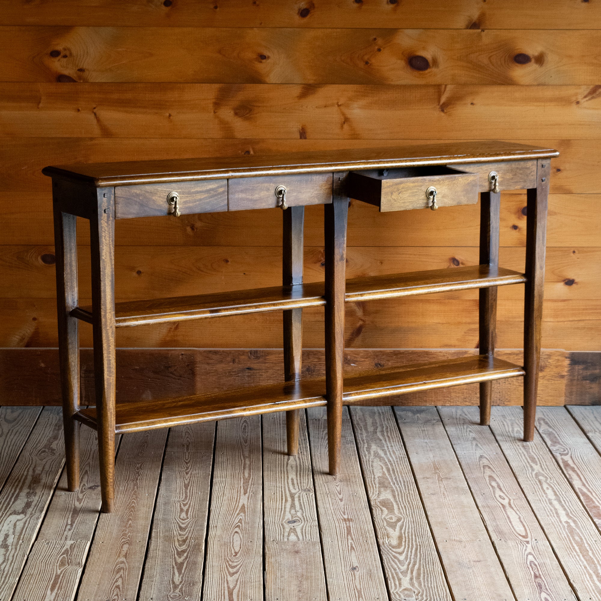 Narrow wood console table with drawers discount