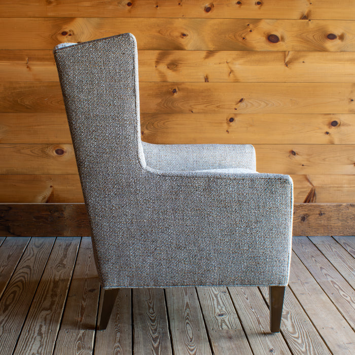 Rustic Wingback Chair In Neutral Tones, Profile View