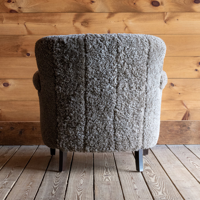 Shearling Armchair in Curly Sheepskin Back View with Seams