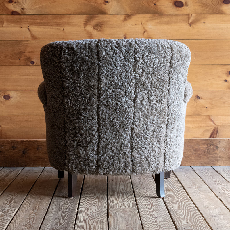 Shearling Armchair in Curly Sheepskin Back View with Seams