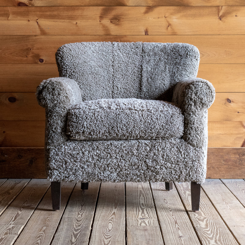 Shearling Armchair in Curly Sheepskin Front View 