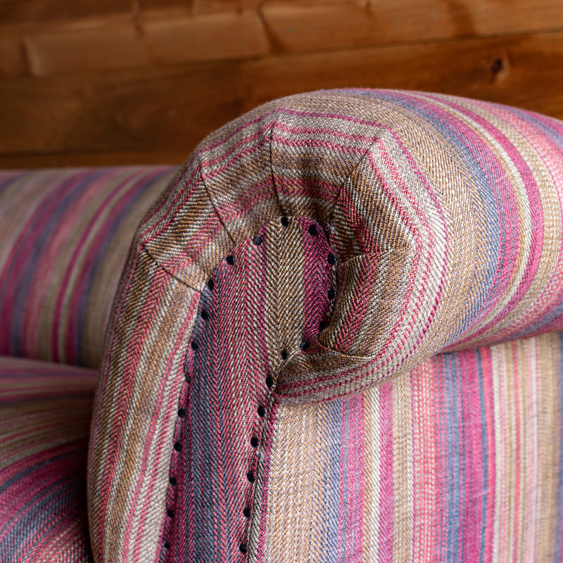 Rolled Arm Sofa in Sonoma Stripe Detail View of Tack Trim