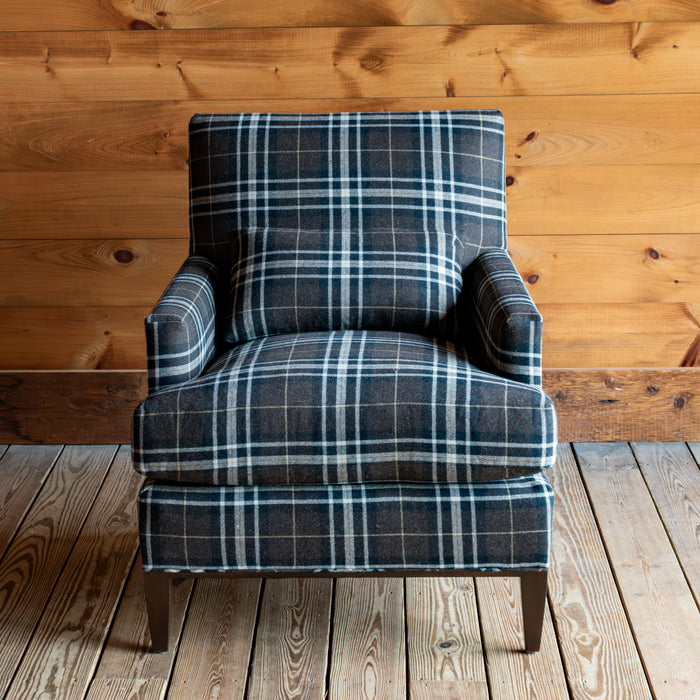 Tight Back Rustic Plaid Chair With Kidney Pillow, Front View