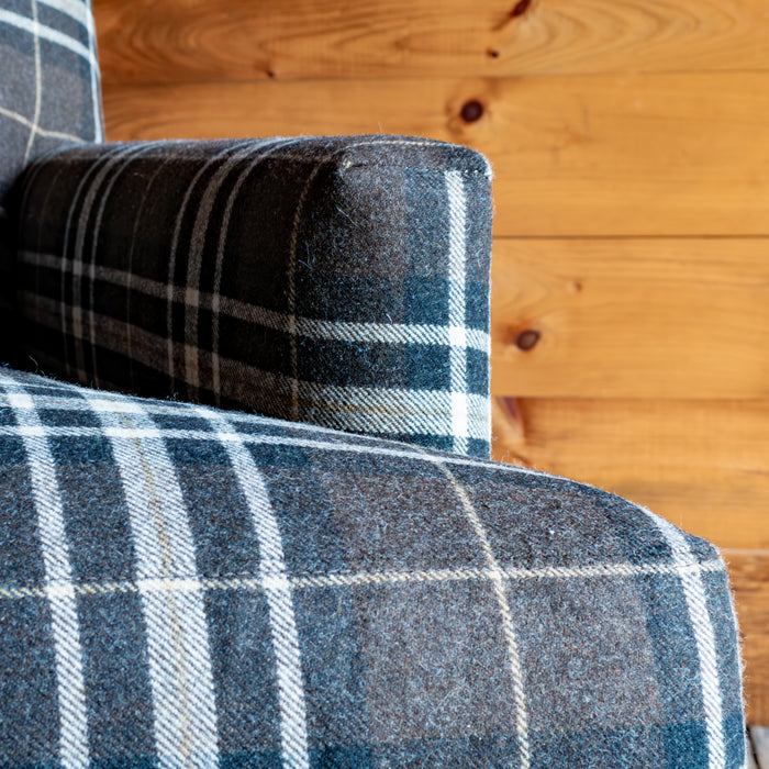 Tight Back Rustic Plaid Chair With Kidney Pillow, Seam Detail