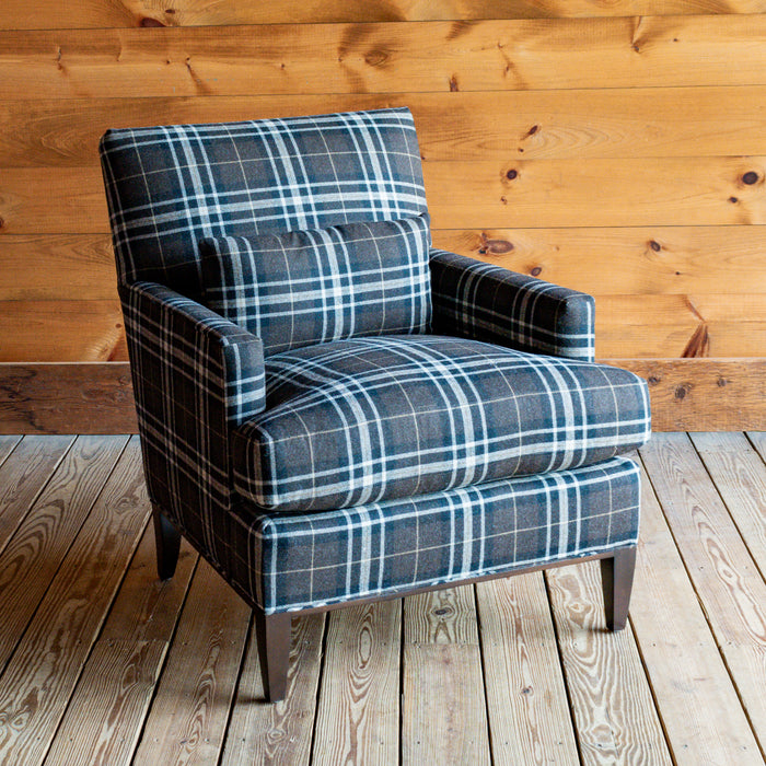 Tight Back Rustic Plaid Chair With Kidney Pillow