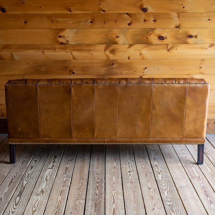 Tufted Distressed Brown Leather Sofa, Back View