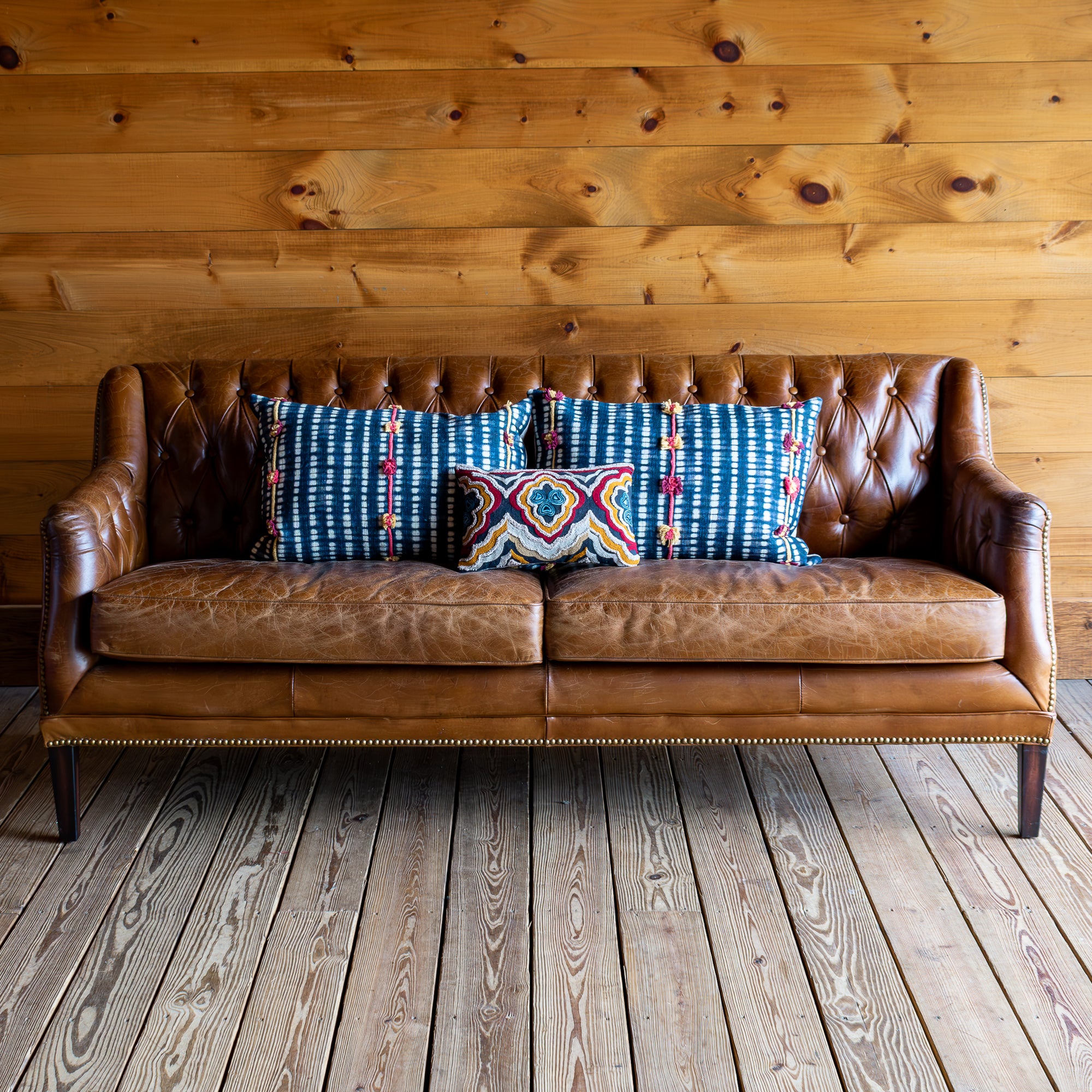 Macomb Tufted Leather Sofa, Tufted Brown Leather Sofa