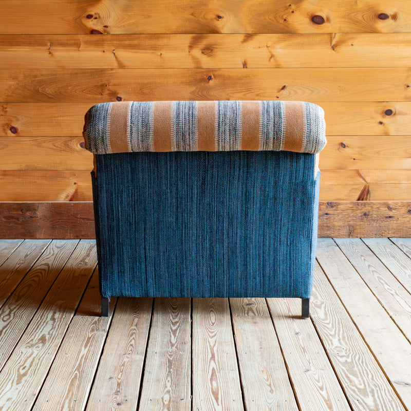 Tufted Roll Back Chair With English Arms in Rayas Paprika, Back View