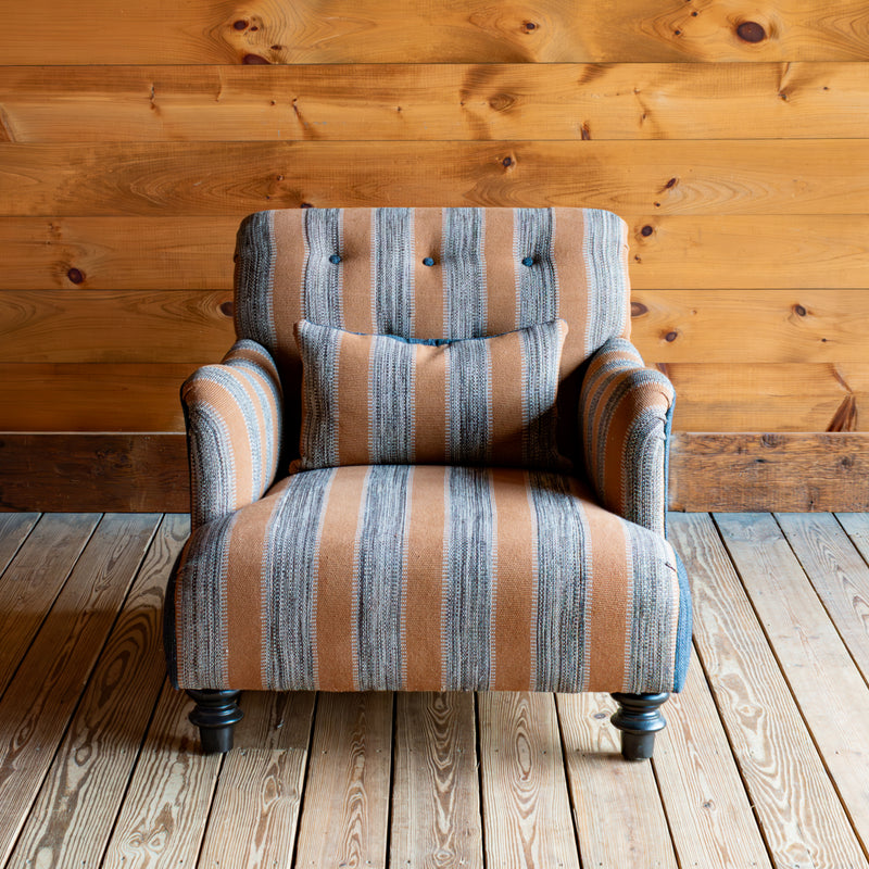 Tufted Roll Back Chair With English Arms in Rayas Paprika, Front View